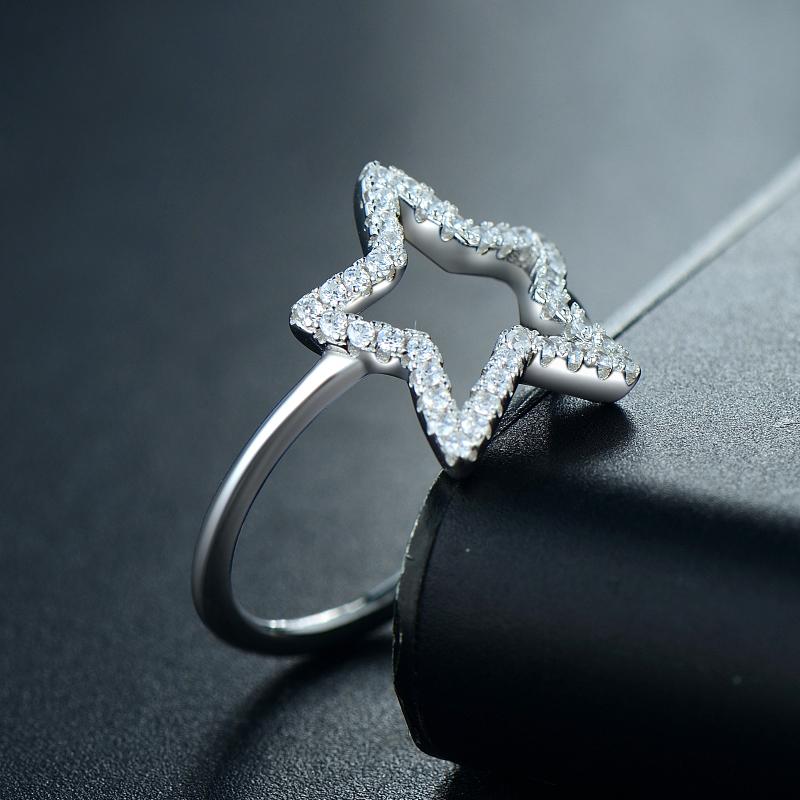 MODIAN 925 Sterling Silver Stars Cubic Zirconia Ring Fashion Crystal Classic Fashion Finger Jewelry For Women