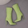 Зеленые и черные женские сапоги до середины икры на высоком каблуке, маленький и большой размер 32 50