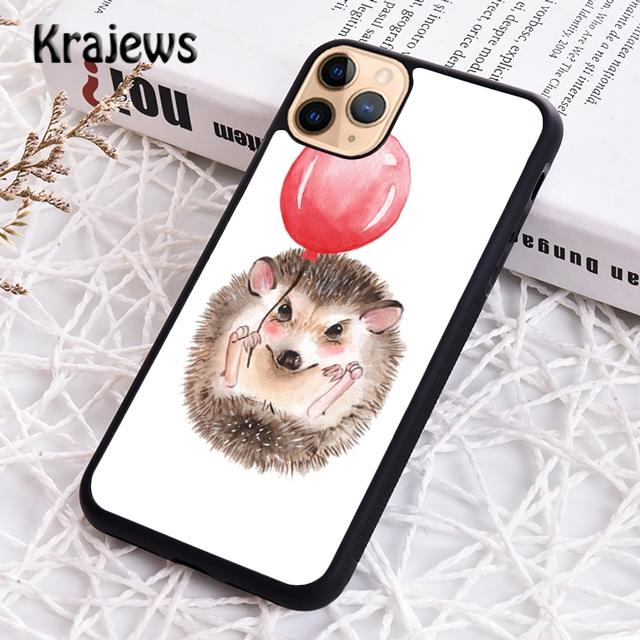 Krajews Hedgehog and Balloon Phone Case Cover For iPhone 17 Air 16 15 14 plus 11 12 13 pro max coque Shell Fundas