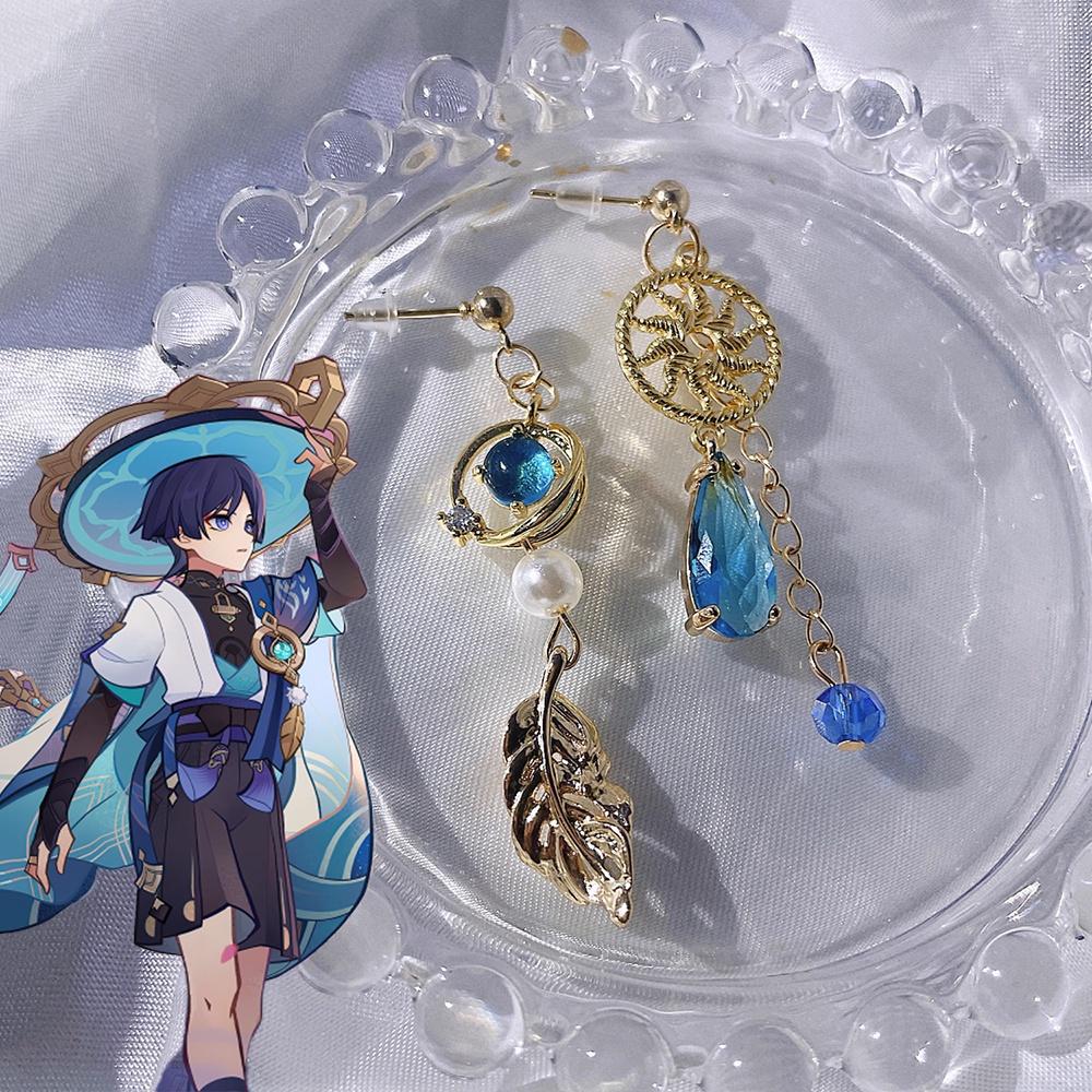 Игра Genshin Impact Wanderer Kunikuzushi Scaramouche Косплей Balladeer Асимметричные серьги Женские серьги-подвески Ювелирные изделия Аксессуары