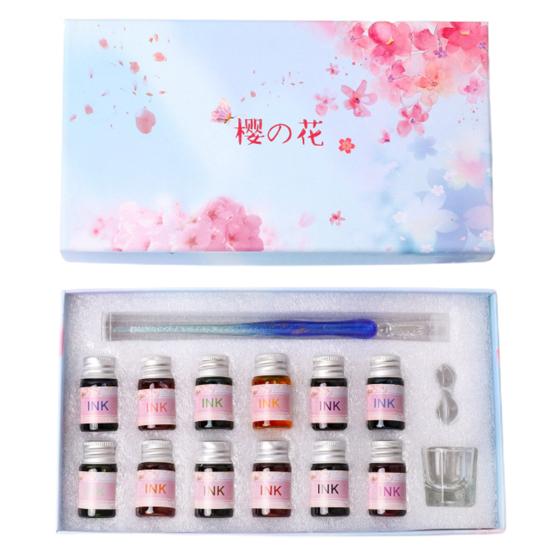 1 комплект, полупрозрачная ручка с цветком вишни, декор с блестками и принтом, стеклянная ручка с чернилами, набор для подарка