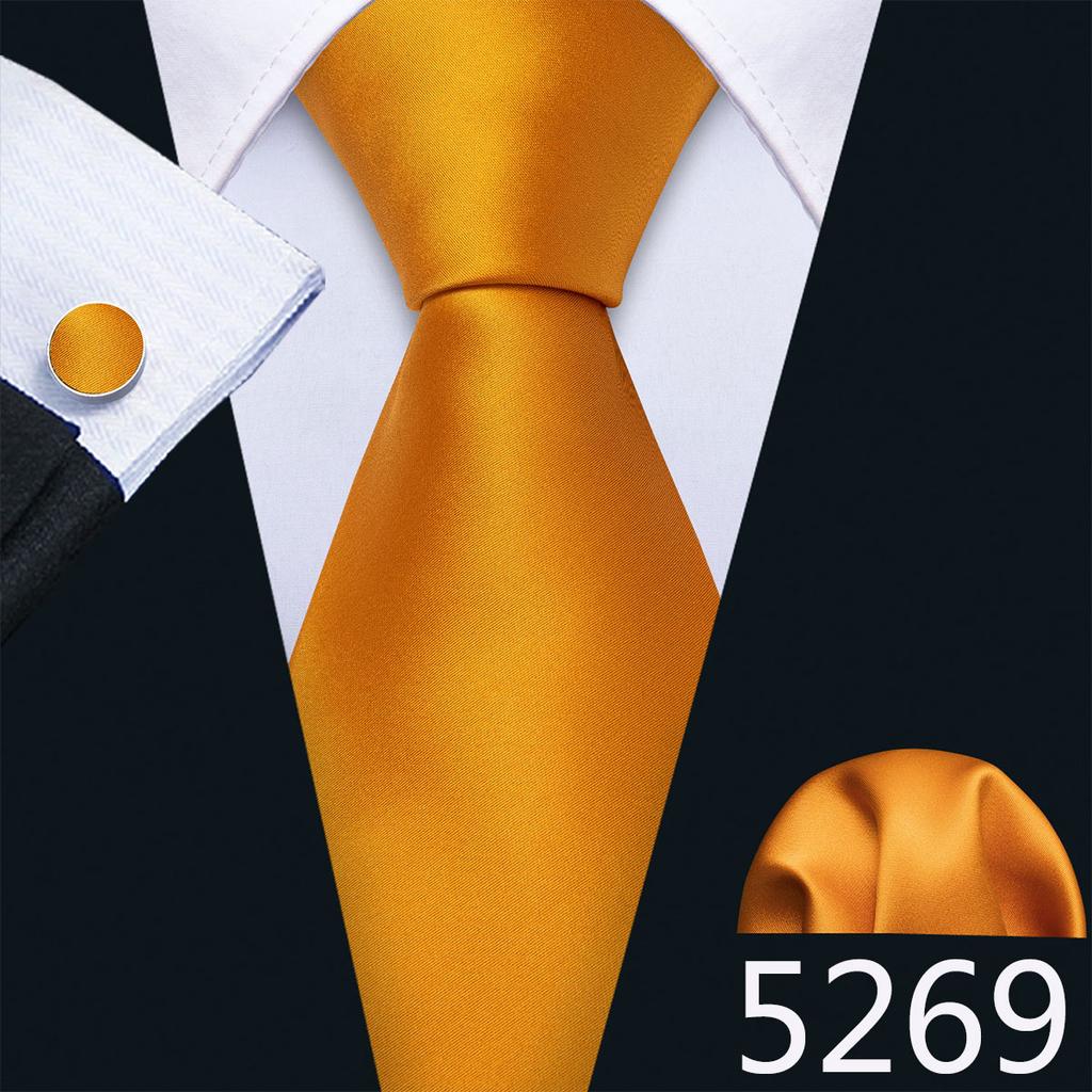 Barry.Wang Classic Tie for Men Woven Silk Striped Neckties Handkerchief Set Cufflinks Formal Casual