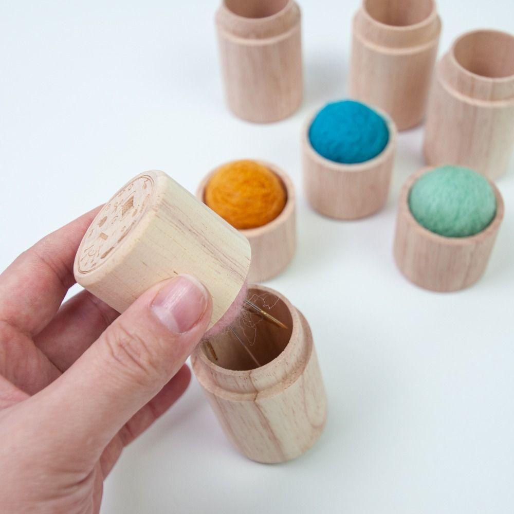 Sewing Needle Cylinder Box Woode Needles Storage Holder Pin Cushion Household Embroidery Craft Sewing Tools