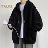 Men Fall Winter Hoodie Drawstring Loose Zip-up Long Sleeves Pockets Hooded Plus Size Cardigan Thin Pure Color Daily Wear Casual Coat