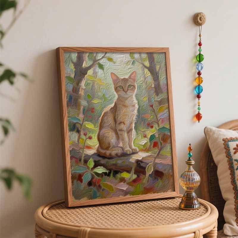 Cute cat in forest oil painting kit for DIY painting gifts. living room home wall decoration art.
