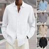 Мужская рубашка на весну и осень, верхняя пуговица с воротником с лацканами и длинными рукавами, хлопковая льняная мужская рубашка в полоску, уличная одежда