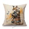 Funny Cute Cat Samurai Catoon Home Decorative Sofa Throw Pillow Case Cotton Linen Car Chair Cushion Cover