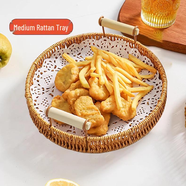 Плетеный ротанговый поднос для закусок и фруктов - Корзина для выпечки, пирожных, хлеба и сухофруктов для гостиной