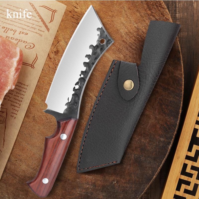 Острый и прочный бытовой нож, многоцелевой нож с деревянной ручкой, кухонный нож, нож для разделки мяса, кованый нож для разделки рыбы