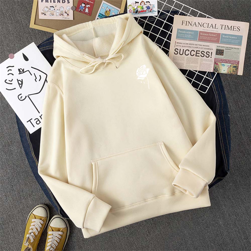 Толстовка с капюшоном с креативным узором Rose, женская, осенняя, свободная, новая, с капюшоном, с круглым вырезом, повседневная, с карманом, флисовая, женская