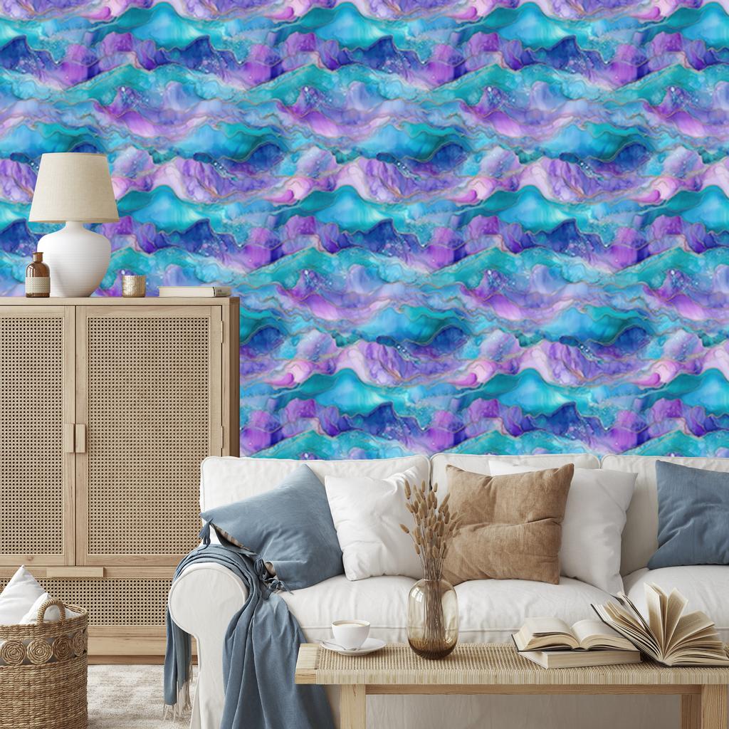 Ink blue, turquoise, purple and lavender wallpaper 50x1000
