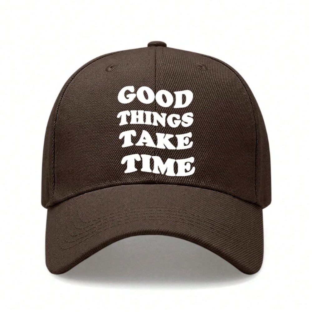 [Inspirational Baseball Cap] Good Things Take Time Print Polyester Adjustable Breathable Casual Outdoor Sports Baseball Hat For Men Women Daily Wear