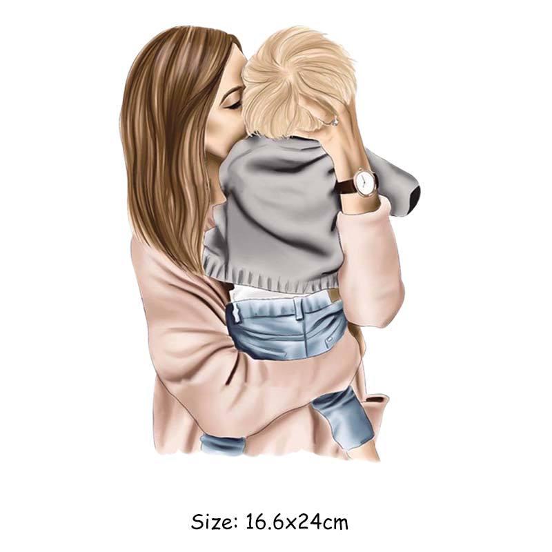 Maternal Love Transfers For Clothing Mom Kiss Boy Clothing Stickers Stripe Eco-Friendly Diy T-Shirt Patches For Clothing