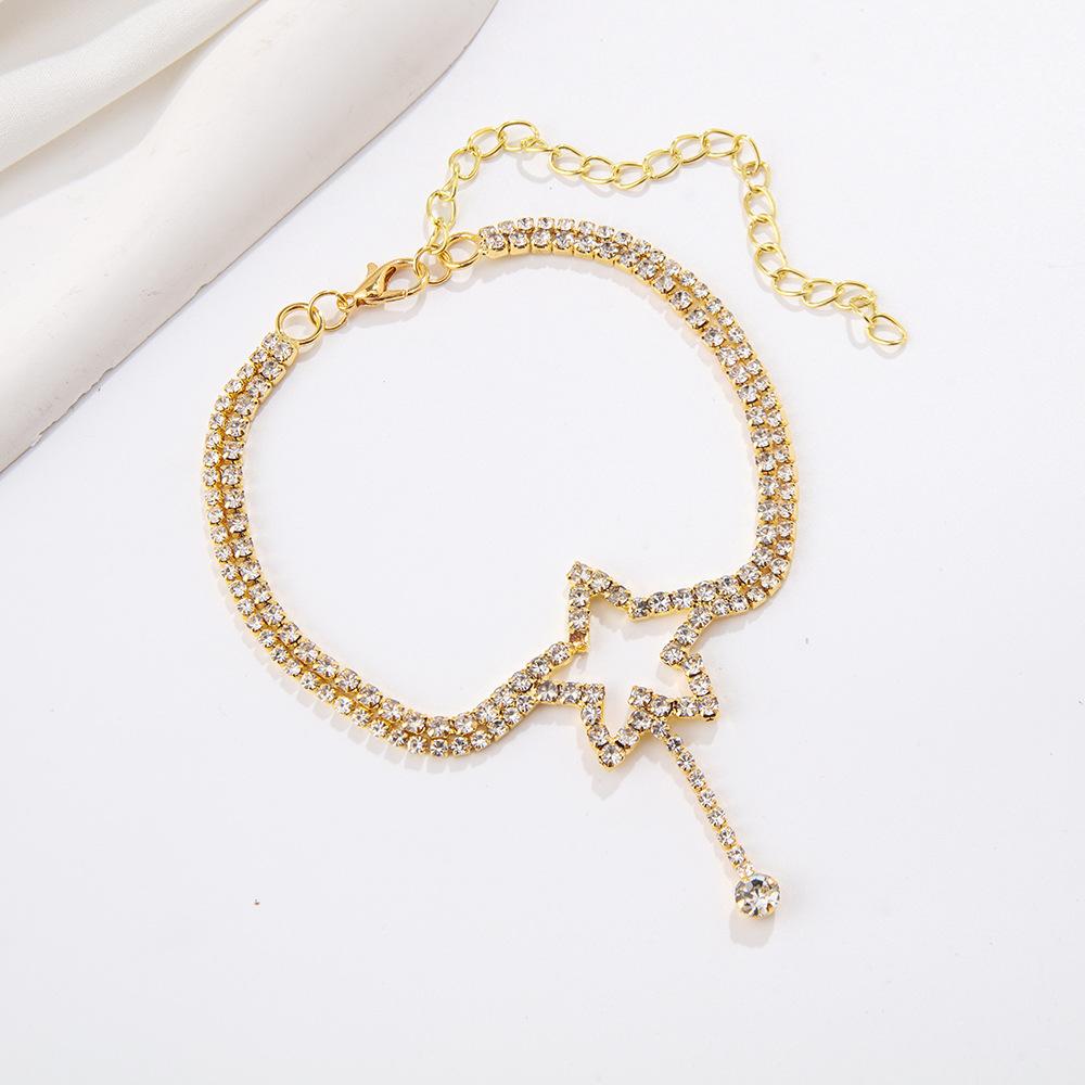 Двухслойная лодыжка со звездами и бриллиантами, нежная и новая блестящая пляжная лодыжка, женская лодыжка с золотым бриллиантом