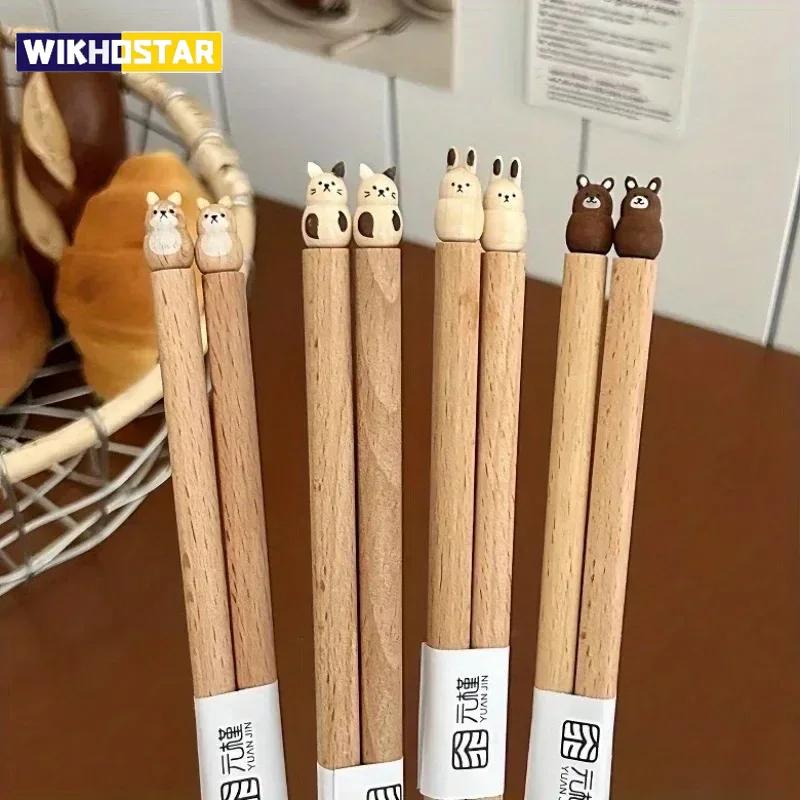 Уникальные и милые 3D палочки для еды с изображением животных, вырезанные вручную палочки для еды из бука, кавайные, идеально подходят для ужина вдвоем и суши-вечеринки
