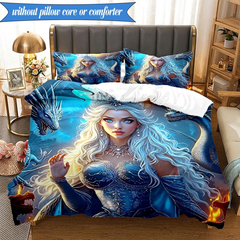 3PCS Dragon Queen's Majesty Bedding Set,Including 1pc Duvet Cover And 2pcs Pillowcases Perfect for Bedroom, Dormitory, Fan Christmas gift
