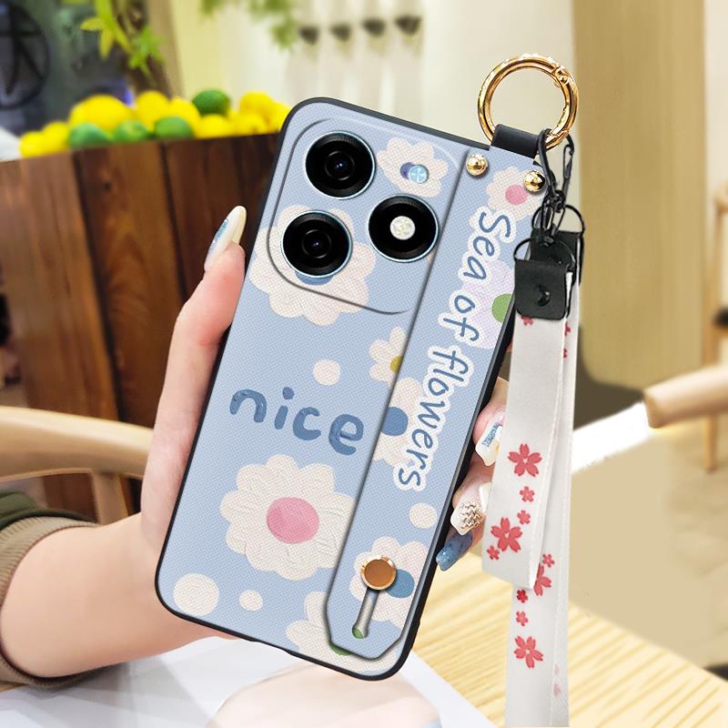 Soft Case Protective Phone Case For Infinix Smart8 Pro/Smart8 Plus/X6526/X6525B Kickstand Wristband Flower Anti-knock