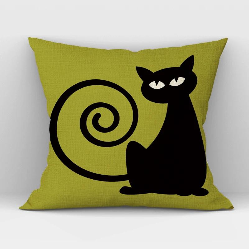 Черно-белая ручная роспись Кошка Чехол для подушки Скандинавский декоративный дизайн Чехол для подушки для домашнего дивана Декор Милый наволочка