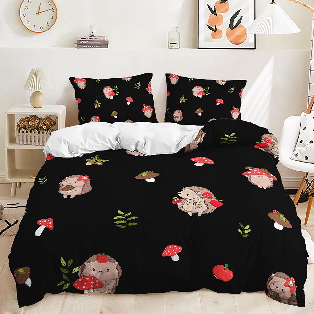 Three-Piece Small Animal Illustration Cat Hedgehog Quilt Set Two-Piece Bedding Set