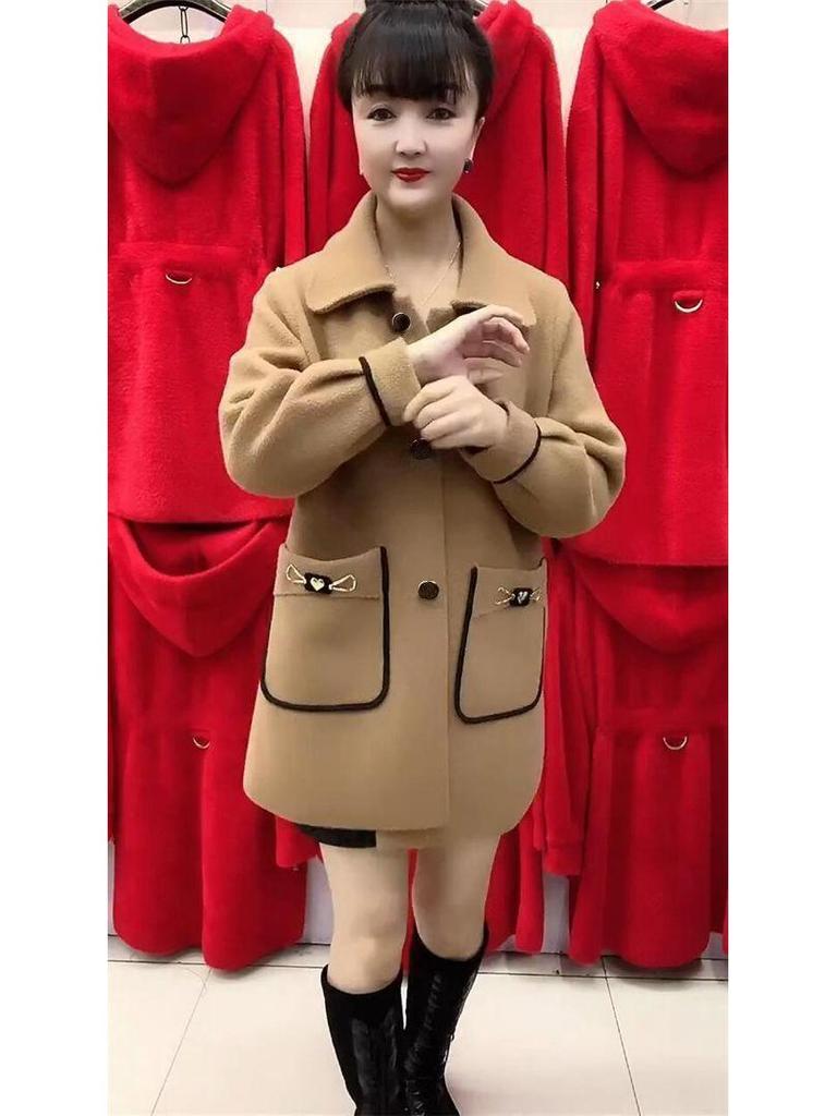 Mid-Length Stylish Imitation Cashmere Wool Coat for Mothers - Autumn/Winter [6602]
