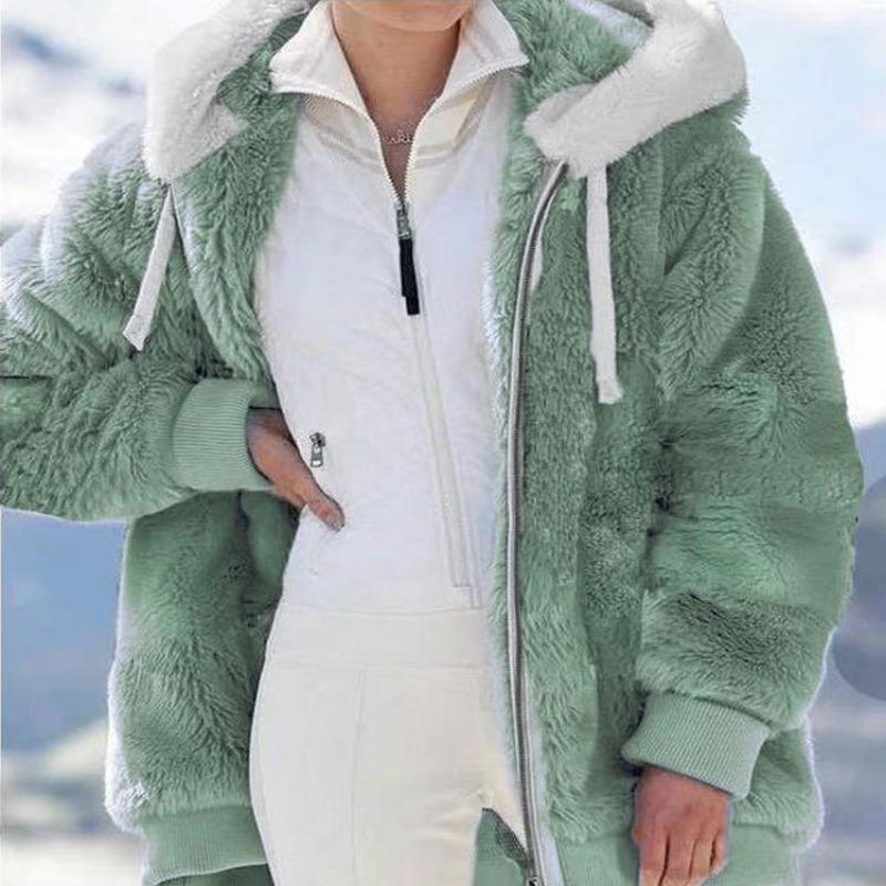 Women's Autumn and Winter Warm Loose Plush Multicolor Hooded Jacket