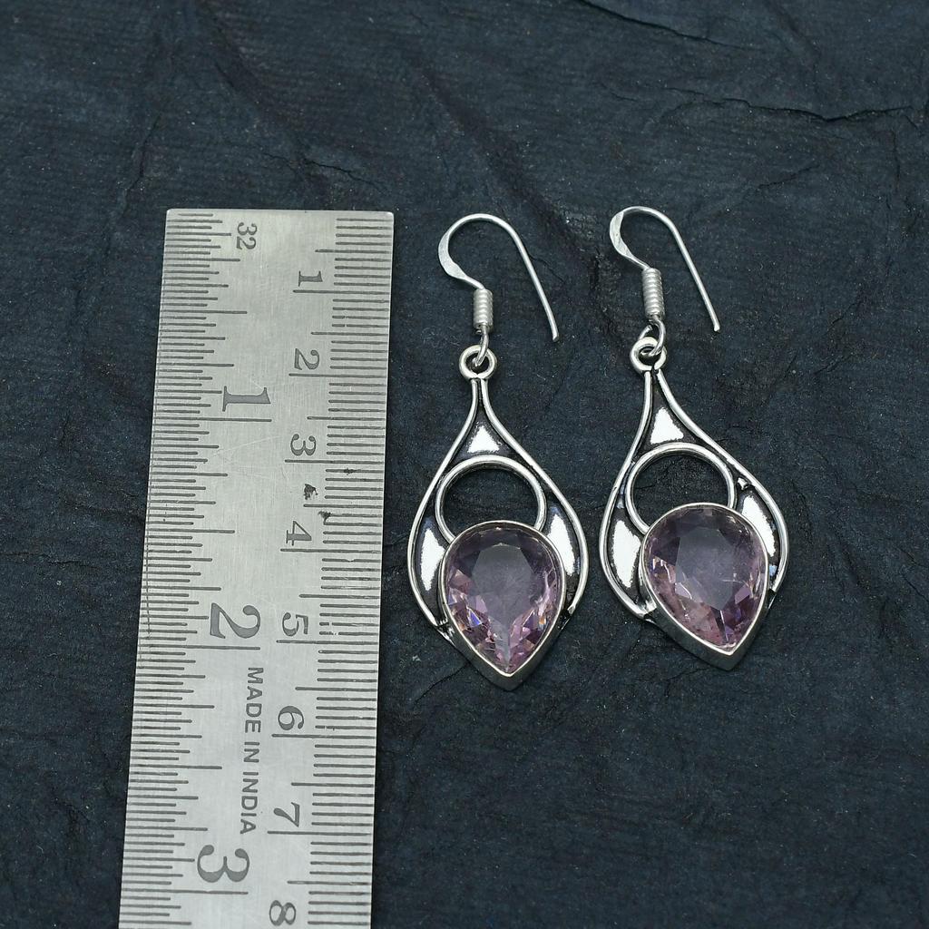 Pink kunzite Gemstone Handmade 925 Sterling Silver Jewelry Earring