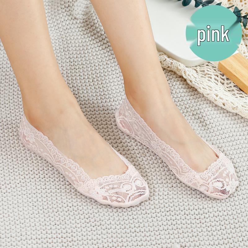 Женские короткие носки из кружева в японском стиле - Милые, Тонкие, Силиконовая Нескользящая Хлопковая Подошва, Весенне-Летние Невидимые Носки-Следки