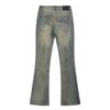 Mens Streetwear Denim Jeans With Embroidery Detail Slim Fit Flared Leg Mid-Rise Washed Cotton Blend Casual Wear