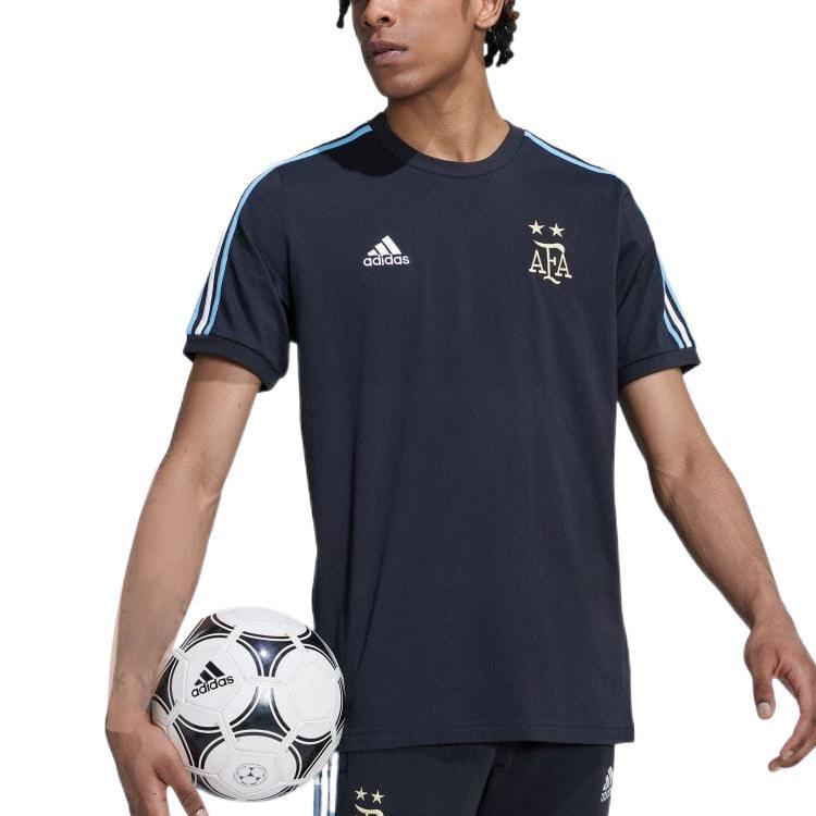 adidas Футболка мужская FW22 с вышитым значком национальной сборной Аргентины и тремя полосками, короткий рукав, черная HF3949