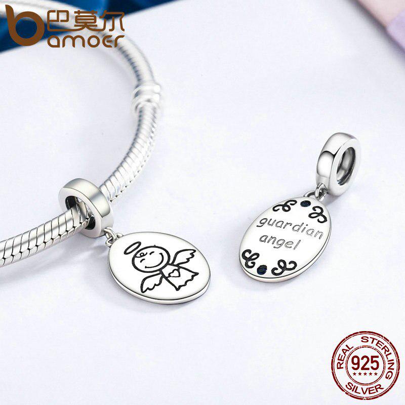 BAMOER Authentic 925 Sterling Silver Guardian Angel Charms Pendant Fit Original Bracelet