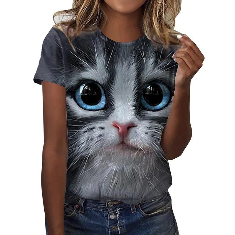 Новая футболка с изображением котенка, животного, кошки, 3D-печать, летние женские футболки с коротким рукавом, уличная одежда, Харадзюку, Y2k, топы для женщин, девушек, одежда