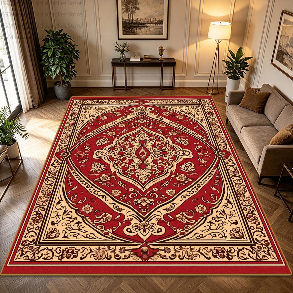 Retro Persian Style Carpet Luxury Living Room Large Area Rug Bohemian Floral Non-slip Washable Soft Fluffy Floor Mat for Bedroom