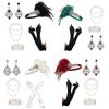 Women Flapper Accessories GatsbyParty Costume Feathers Headband Necklace Earring Bracelet for 1920s Cocktail Theme Party