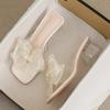Fashion 2025 Women Clear PVC Heel Slippers Lace Bow Shoes Ladies Slip On Sliders Med-High Heeled Sandals Femme Wedges Open Toe Flipflops