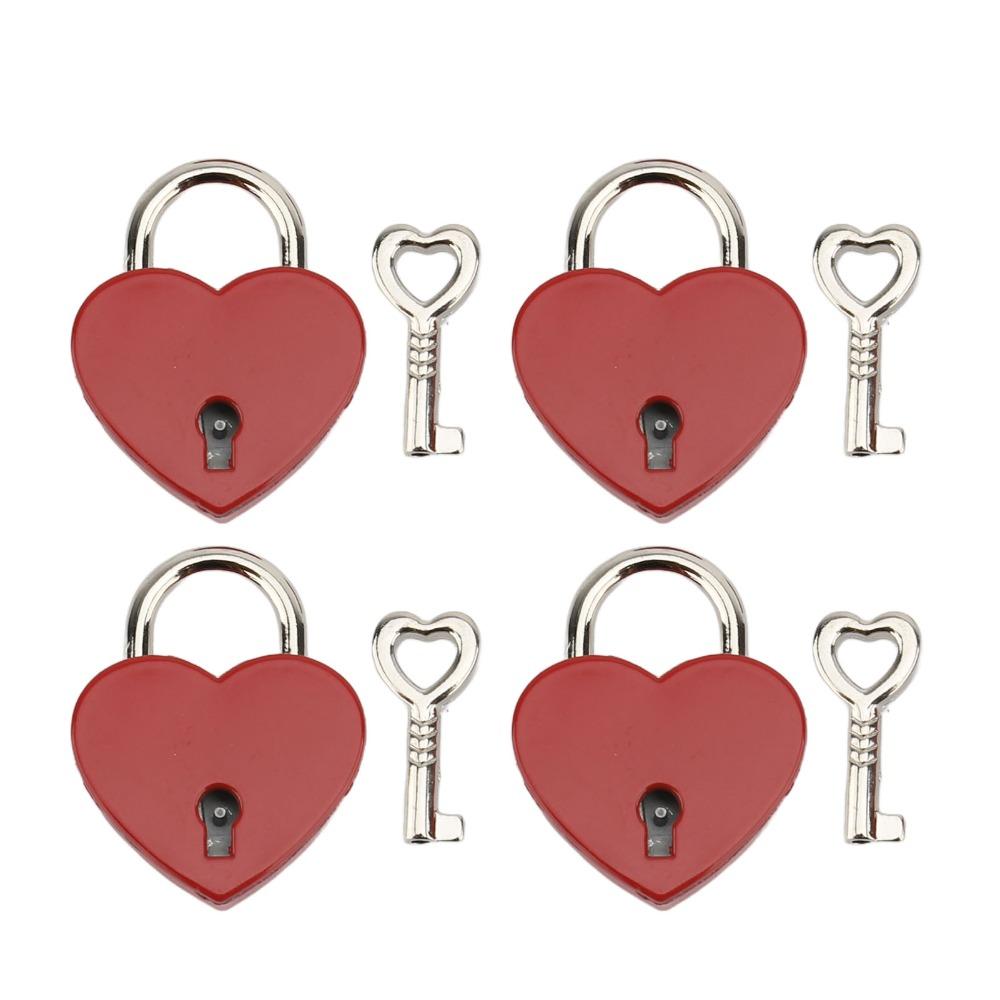 4sets Zinc Alloy Love Lock 38x30mm Mini Padlock Keyed Padlocks Heart Padlock For Wallets Handbags