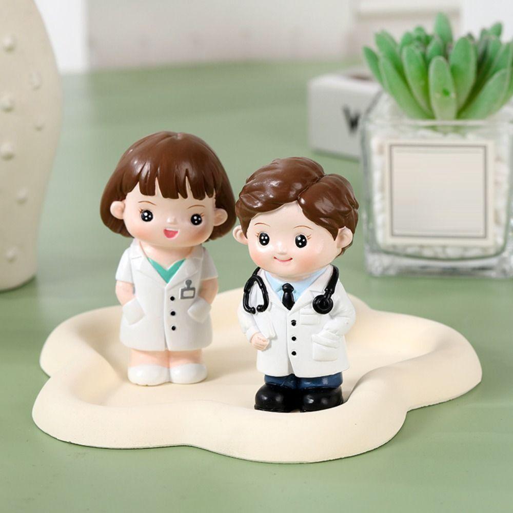 DlY Doctor Nurse Figurine Cartoon Nurse Cake Ornaments Doctor Nurse Model Statue Photography Props