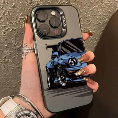 Модный Чехол для Телефона с Принтом Машинки для IPhone 16 Pro Max Чехлы IPhone 16 15 14 13 12 11 XS X XR 7 8 Plus Серебристый IMD Жесткий Чехол
