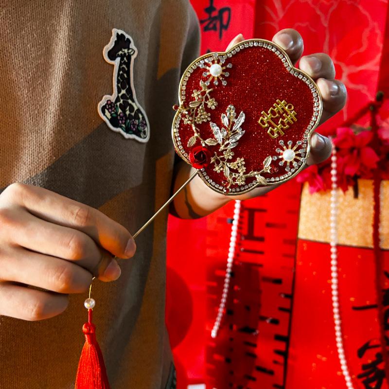 Bride Wedding Handheld Group Fan Decoration Handmade Chinese Vintage Flower Fan Photography Ornaments
