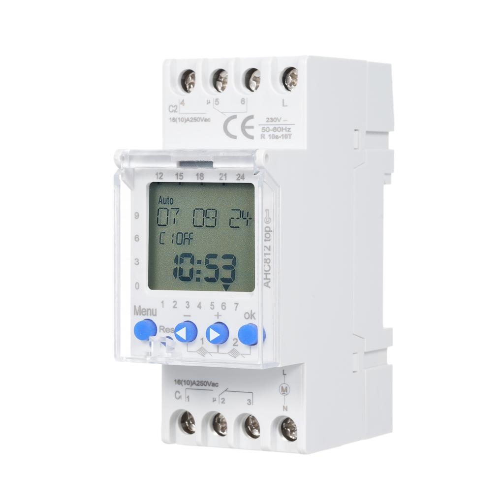 2 Channel Timer Programmable Timing Switch AHC812 230V 16A Weekly Program Digital Time Switch Din
