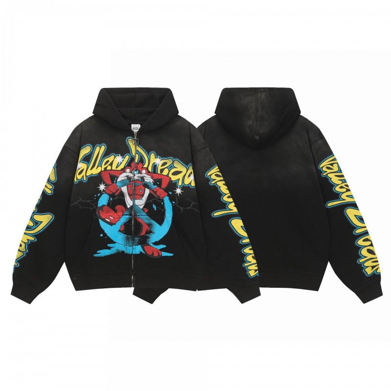 Mens Oversized Cotton Hooded Sweatshirt With Washed Vintage Print Streetwear Hip Hop Jacket