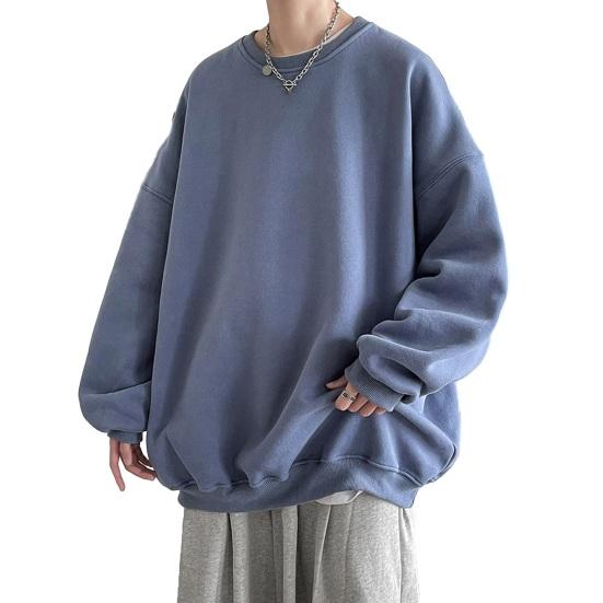 Sweatshirt Loose Solid Color Round Neck Long Sleeve Thick Warm Soft Unisex Casual Simple Style