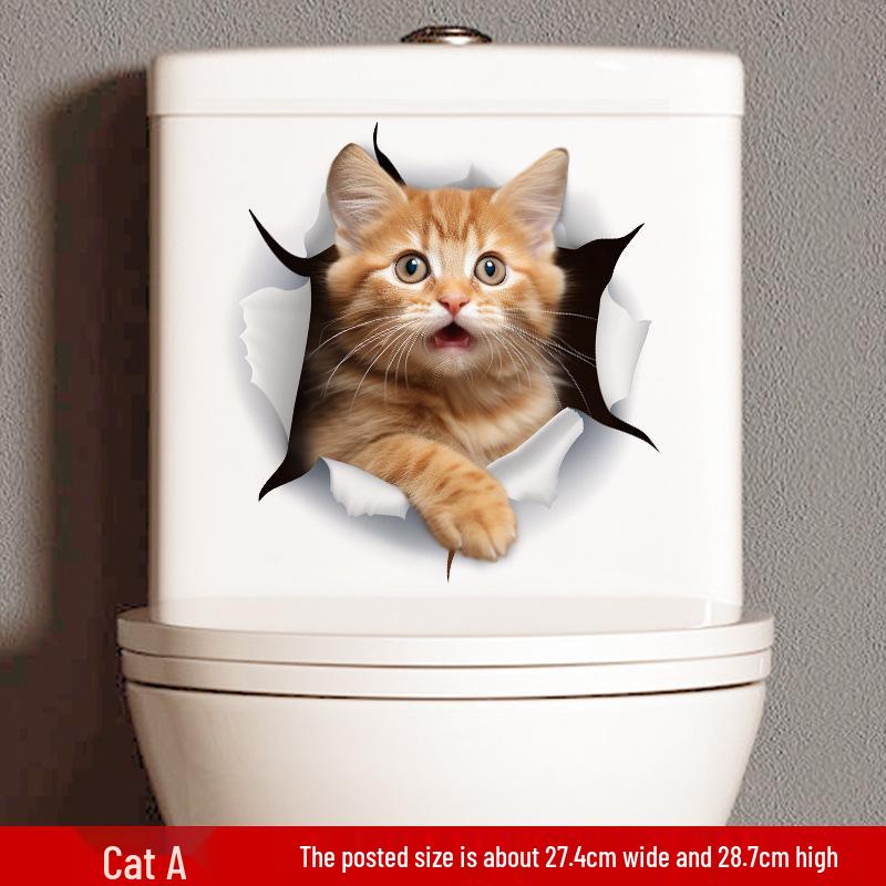 Милые кошачьи выражения Водонепроницаемые наклейки для ванной - Самоклеящийся мультяшный декор для туалета
