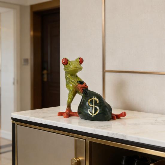 Статуэтка лягушки-кошелька Маленькая статуэтка лягушки из смолы Настольное украшение «Счастливая лягушка» для сада Дома Офиса Рабочего места