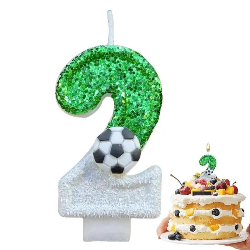 Футбольные детские свечи на день рождения, 0-9 цифр, зеленые блестки, свеча с футбольным мячом на день рождения для мальчика, вечерние украшения для торта