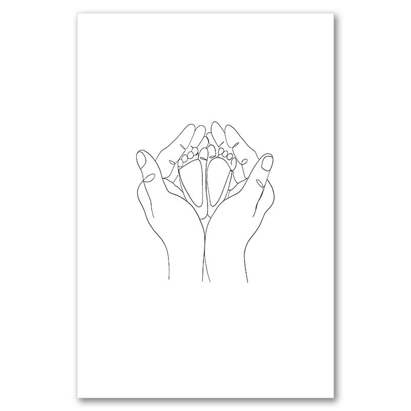 Abstract Line Mom Baby Hand Heart Minimalist Wall Art Canvas Painting Nordic Posters And Prints Wall Pictures Kids Room Decor