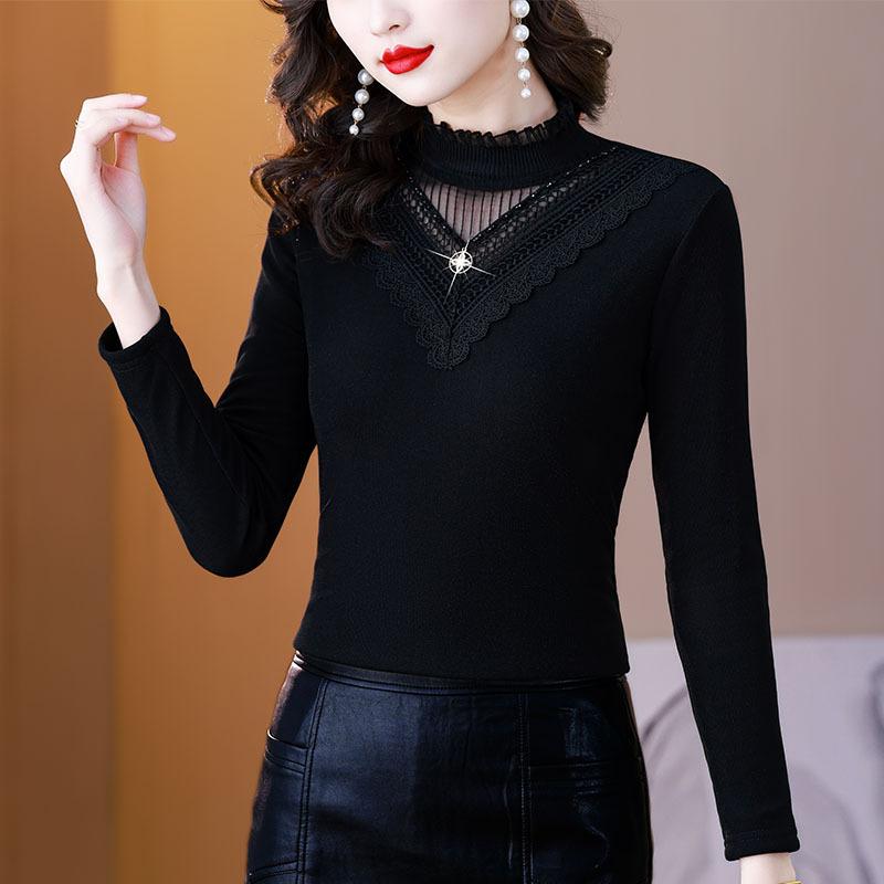 Футболка с полуводолазкой для женщин, новая зимняя плюшевая утолщенная верхняя часть, модный пуловер, футболка с длинными рукавами