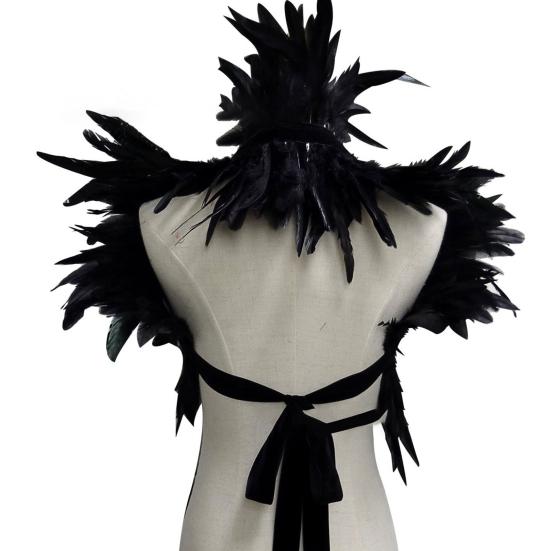 Gothic Style Fake Collar with Layered Feathers Lightweight Durable Fabric Feather Cape Black Shawl Versatile Accessory
