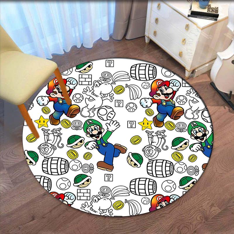 Mario Printed Round Rug Carpet Chair Rug Area Rug Entryway Doormats,for Office Chair Living Room Bedroom Kitchen Room.
