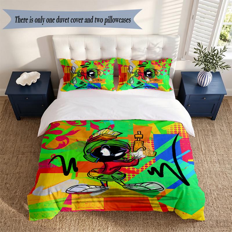 Marvin the Martian 3‑Piece Bedding Set Soft Microfiber Duvet Cover Pillowcases Comfortable Bed Linen for Bedroom Decoration