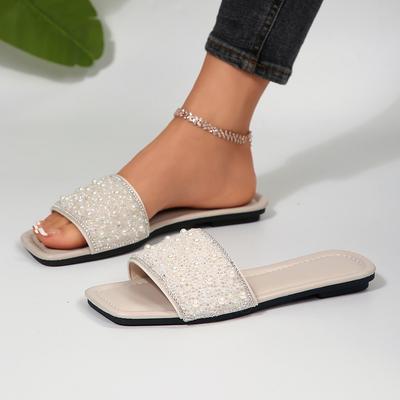 [Внешняя торговля] Блестящие тапочки женские модные интернет-знаменитости мягкие плоские удобные сандалии с открытым носком